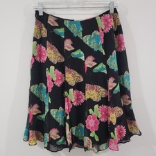 Womens Silk Butterfly Skirt Size 6 Floral Fairy Whimsigoth Vintage Midi