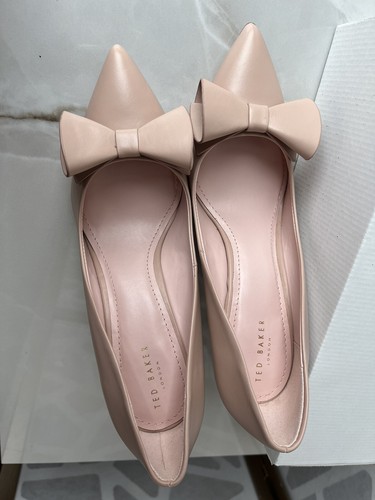 New Ted Baker Zafili Bow Leather Heels Slip On Pumps Pointed Toe Sz 10 11 Blush - Picture 6 of 8
