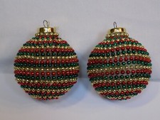 Metallic Balls Red Green Gold Beads Christmas Ornament Tree Holiday Set 2 Lot 3"