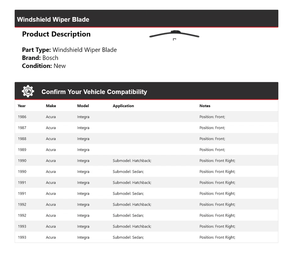Limpiaparabrisas Evolution 1987 1988 para Acura Integra Bosch 1986-1993 Foto 2 de 4