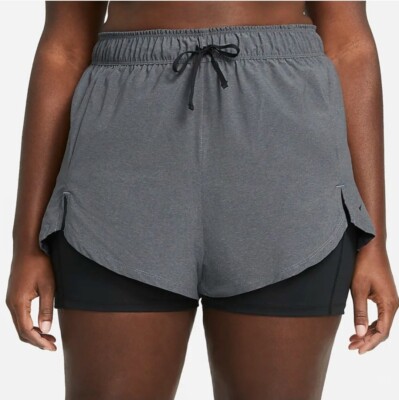 Nike Womens Plus Flex Essentials 2-in-1 Training Shorts Gray Black