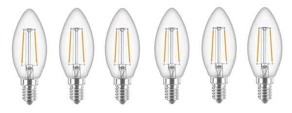 6X Philips Led Filament Kerze E14 2W = 25W Warmweiß Eek:F (Spektrum A-G)-image
