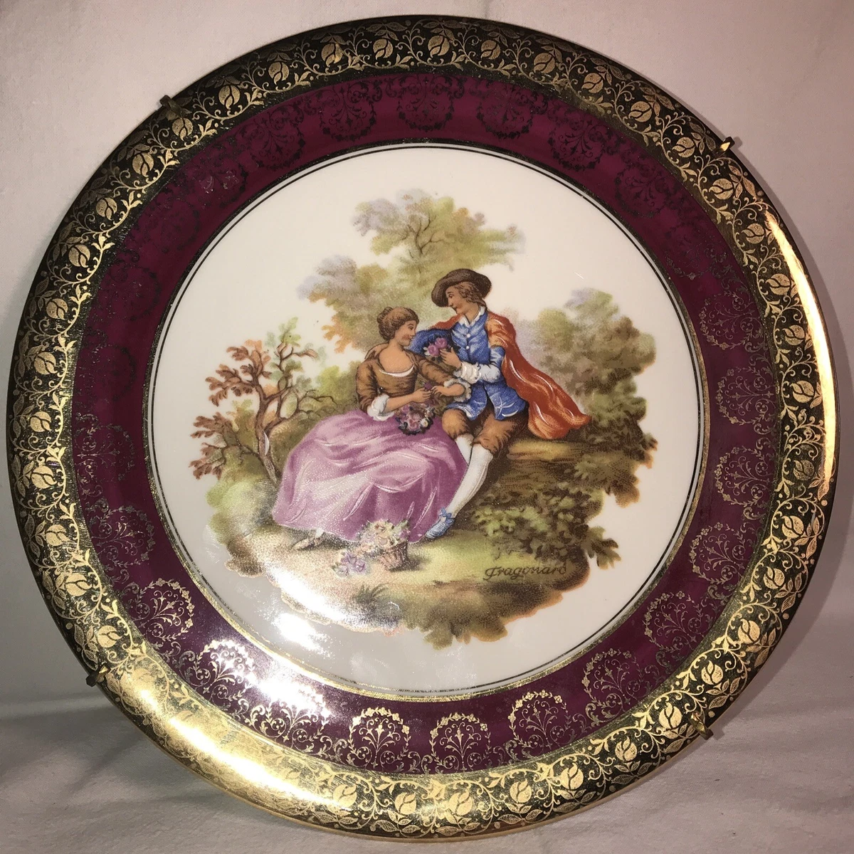 Lot de 4 assiettes anciennes à dessert dentelées Décor scène galante - Label Emmaüs
