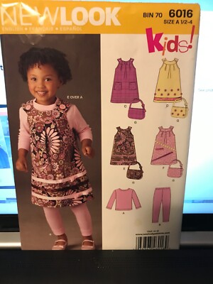 NEw LOOK Sewing Pattern-UNCUT- Girls' Dress,purse,leggings,top