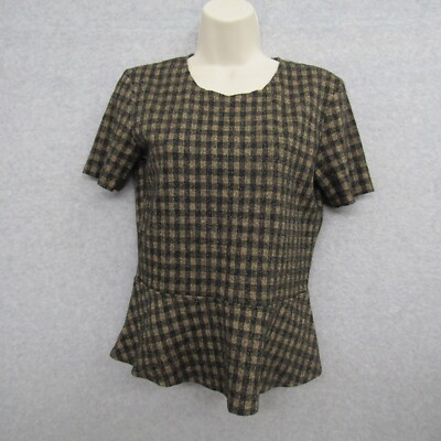 Zara Womens Top Shirt Blouse Size M Brown Short Sleeve Round Neck