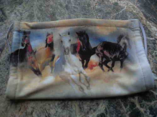 WILD HORSES PRINTED SOFT COTTON KNIT FACE MASK , SHILOH, WASHABLE, VERY NICE