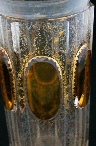 Lovely Antique 1885 Moser Cabochon Engraved Gilded Blown Cut Glass Vase 8.25 - Picture 2 of 8