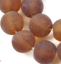 25 Frosted Sea Glass Round Beads 8mm Matte - Smoky Topaz