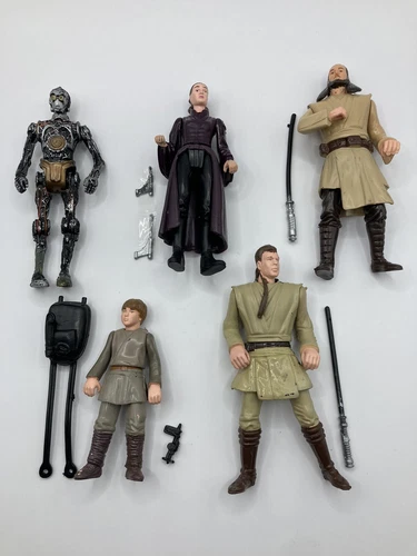 Star Wars Qui-Gon, Queen Amidala, Obi-Wan, Anakin, Battle Droid Action Figures