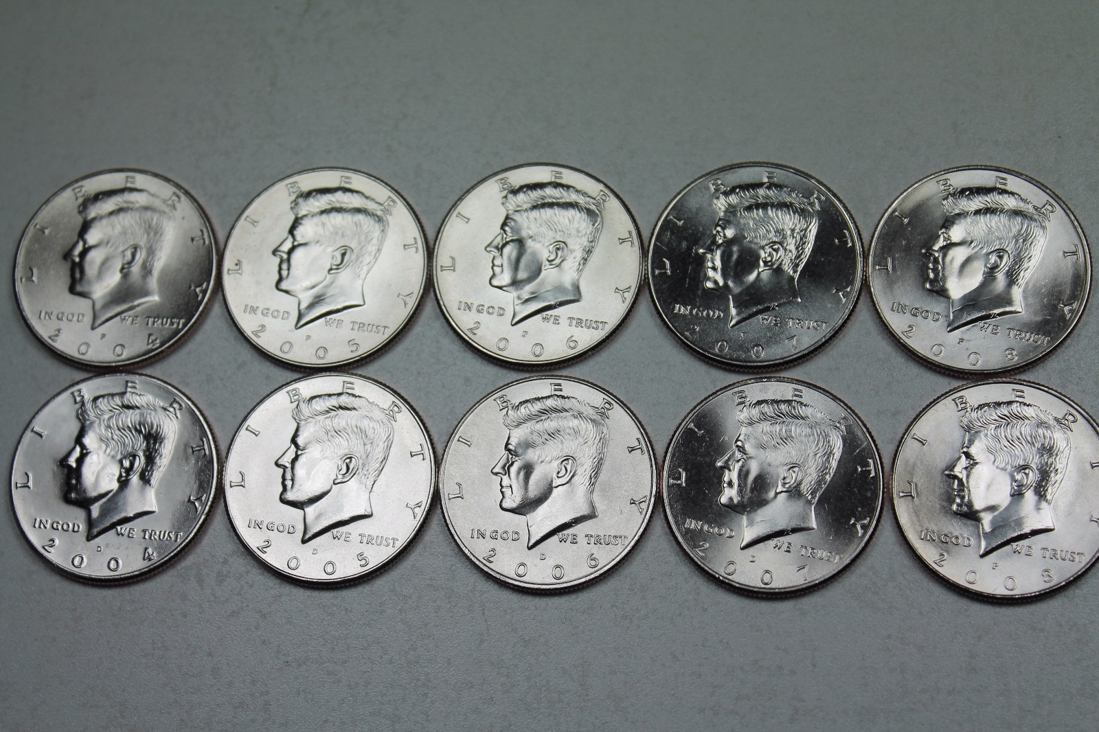 2004 2005 2006 2007 2008 PD Kennedy Half Dollar Uncirc Mint Roll Set ...