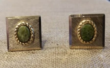 VINTAGE STERLING SILVER  & JADE TWO TONE CUFFLINKS SIGNED JML USA