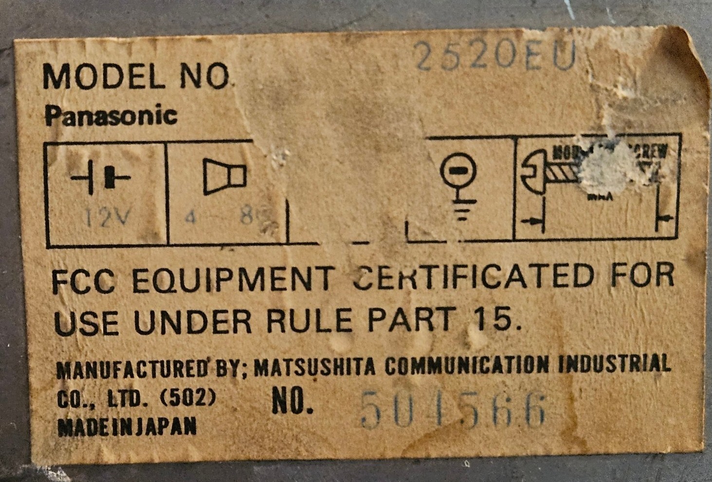 Vintage Panasonic InDash 8 Track Player RARE Untested CQ2520 Sold As