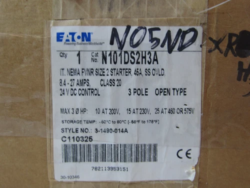Eaton NSB N101DS2H3A Non-Combination Starter Open 3P 45A 24V 50/60Hz NEMA Size 2