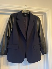 Joanna Hope Navy Blazer With Black Leather Style Sleeves Uk 20
