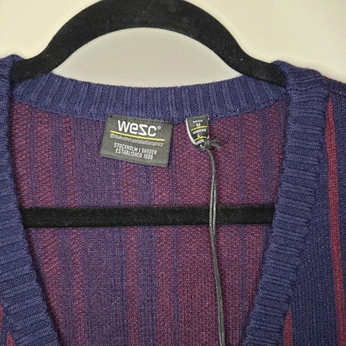NEW WESC Mens M Cardigan Sweater Striped Leon Anniversary Heavy Colorblock - Picture 3 of 5
