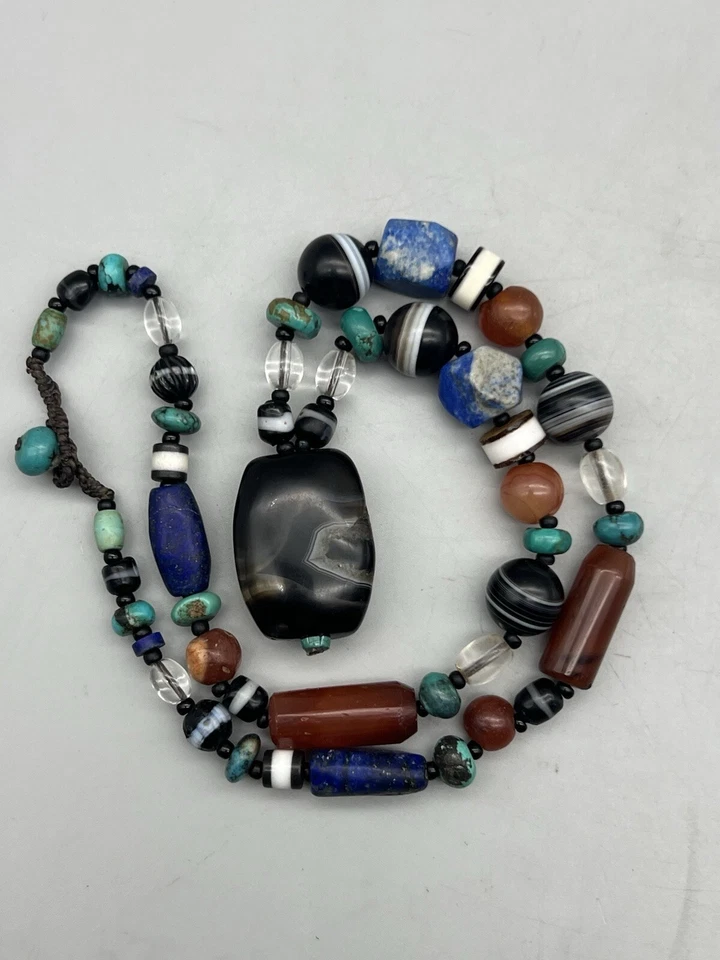 Indo Tibetan Bhutan Mix Beads Mala,touquise Banded Agate Red Carnelian Amulet - Image 4 of 4