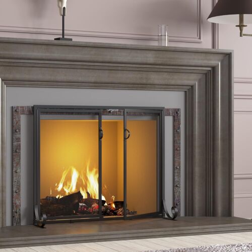 Fireplace Screen with Hinged Door, Powder Coated Steel Frame, Metal Mesh - Picture 3 of 8