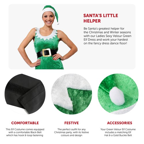 SEXY ELF COSTUME LADIES CHRISTMAS FANCY DRESS ADULT WOMENS XMAS PARTY OUTFIT - Picture 2 of 6