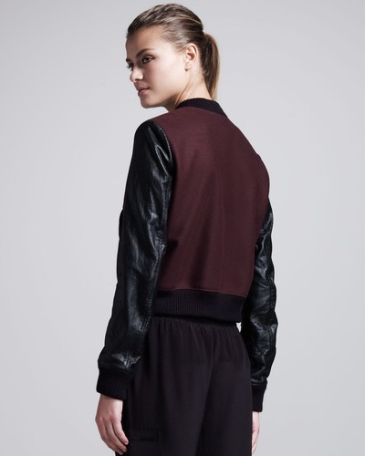 Theory Dex Varsity Bomber Jacket with Leather Sleeves Size Large L - Picture 5 of 6