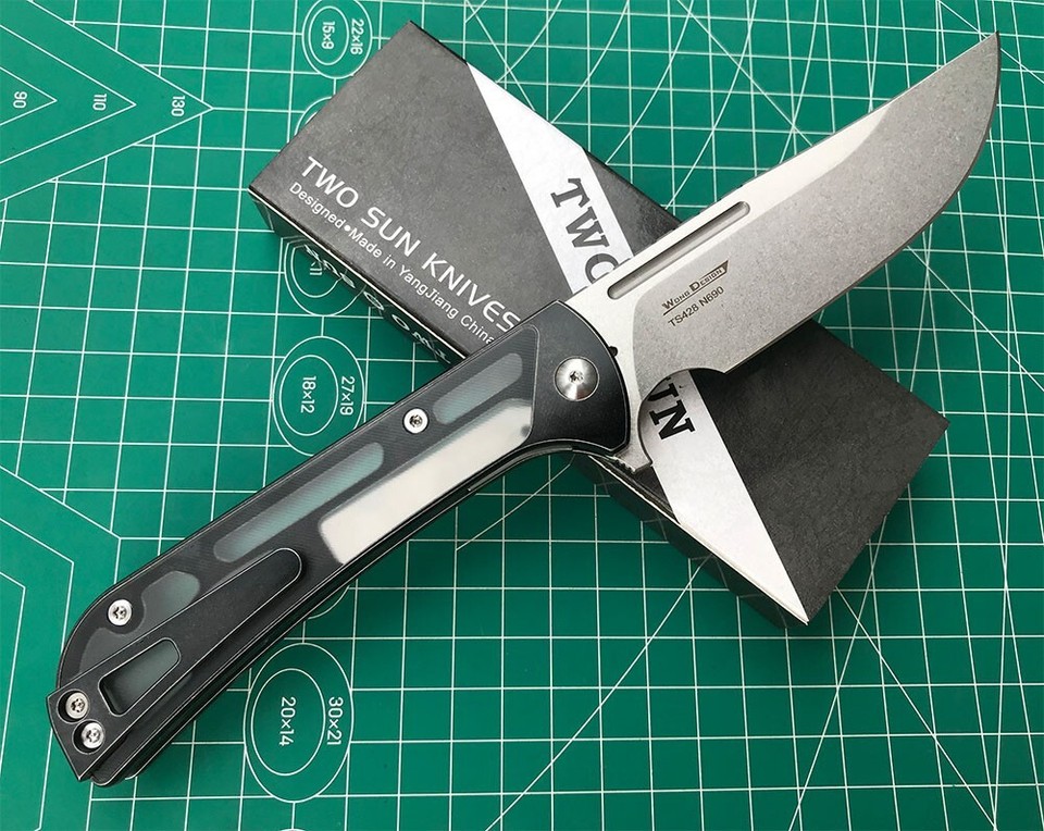 TwoSun knives N690 TC4 Titanium Inlay Acrylic Flipper Pocket Knife