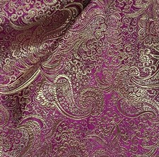 PURPLE GOLD Paisley Metallic Brocade Fabric 60 Sold By The Yard