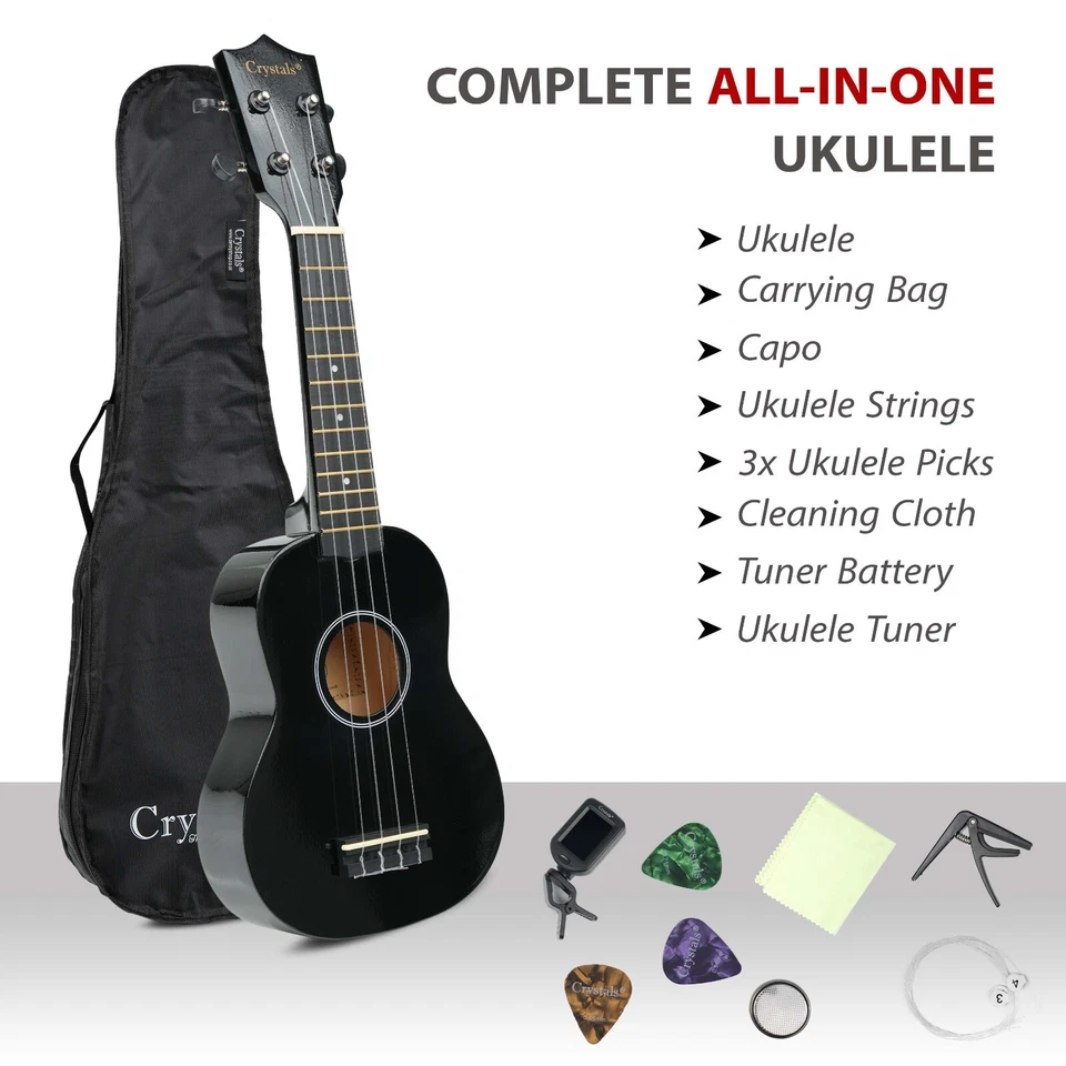 Ukelele soprano para principiantes de 21" con bolsa de concierto, selección de fieltro y cuerdas de repuesto - negro Foto 3 de 4