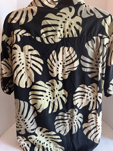 Hibiscus camicia hawaiana manica corta stampa palma nera taglia XL - Foto 7 di 9