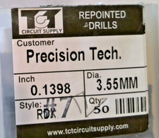 TCT REPOINTED DRILLS RDX 3.55MM 0.1398" DIA 0.472" FLUTE LOT OF 50 