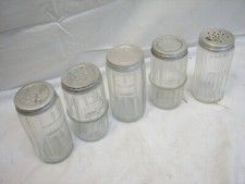 Glass Hoosier Ribbed Jars Tin Top Lid Canister Salt Pepper Spice Shaker Holder