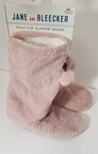 Jane and Bleecker Faux Fur Slipper Socks Women M/L Pink Fits Shoe 8-9 NEW