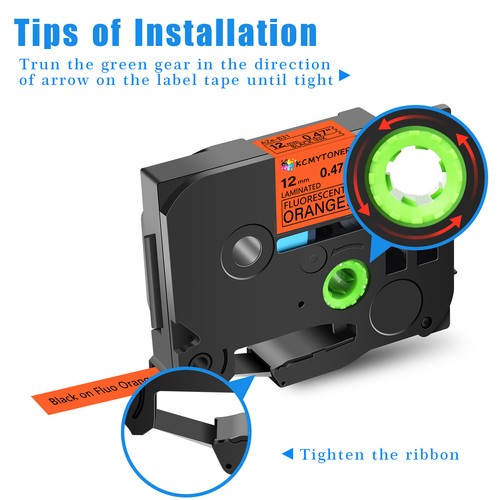 3PK Compatible con Brother TZ-B31 Negro sobre Cinta de Etiqueta Naranja Fluorescente 12MM - Imagen 2 de 17