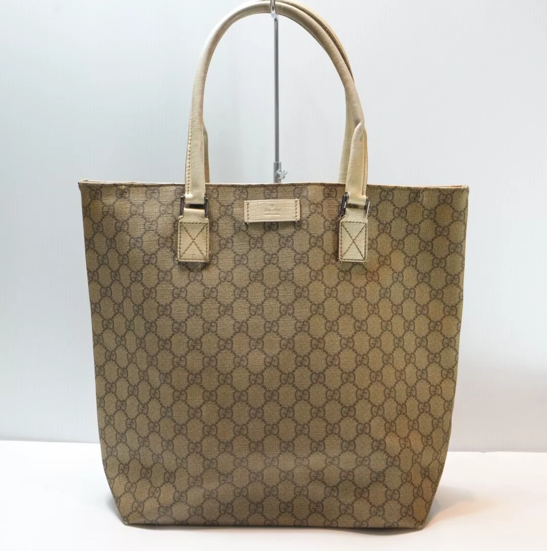 Sac fourre tout Gucci GG Supreme toile cuir beige