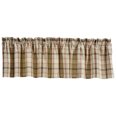1 Edgewood Brown Grey Cream Plaid Country Home Unlined Valance 72'' x 14''