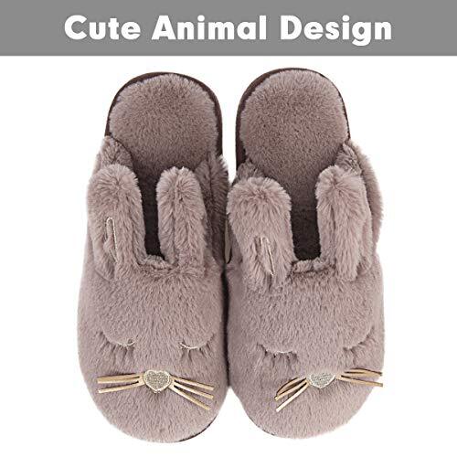 Bunny Slippers for Women Fuzzy Animal Memory Foam Indoor House 6-7 Grey - Afbeelding 5 van 8