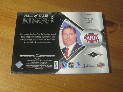 2018-19 Black Diamond Hall of Fame Rings #HR PR Patrick Roy Canadiens YH3 - Picture 2 of 2