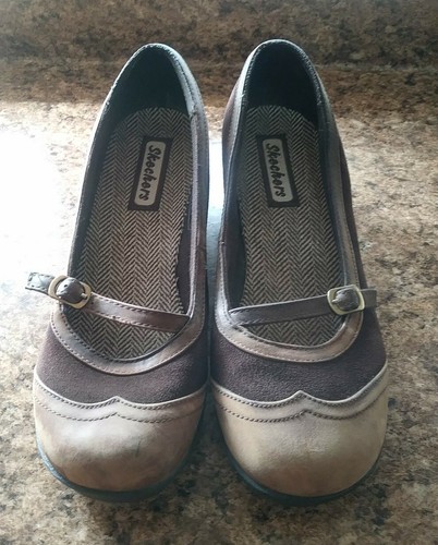 Skechers Bikers Brown Leather Open Peep Toe Slip On Shoes Women's 8 - Picture 2 of 9