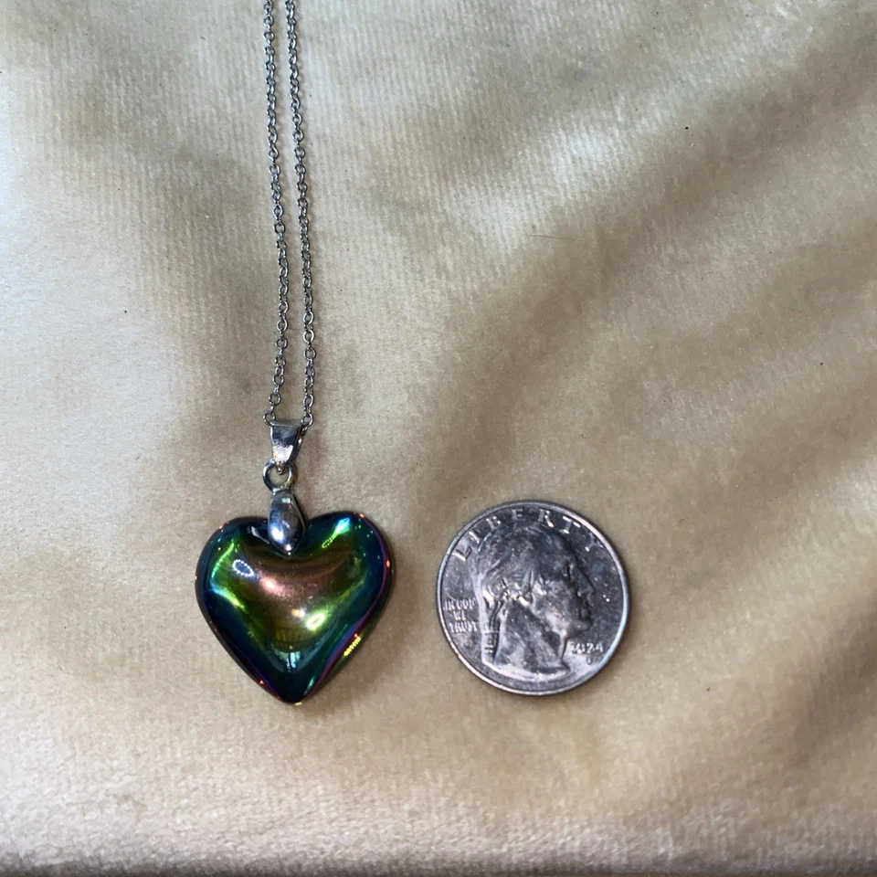 Rainbow Hematite Puffed Heart Pendant S.S Necklace 21 Long Plus 2 Ext. - Image 3 of 4