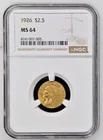 1926 Indian Head Quarter Eagle Gold $2.5 MS 64 NGC