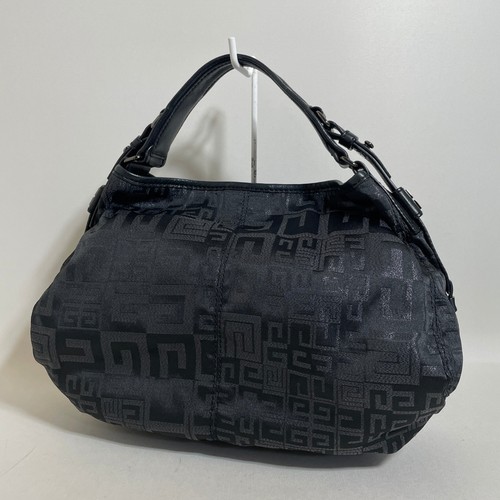 Givenchy Black Nylon Leather Handbag 4G Logo Pattern Pre-owned From Japan
