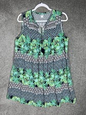 Old Navy Dress Womens Size XL Green Blue Floral Rayon Keyhole Tassel Pintucks