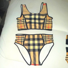 Burberry Girls Check 2-Piece Bikini Set Tank Top High-Waisted Bottom 14Y