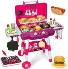 Kids Play Kitchen Toys, Kids BBQ Grill Playset with Smoke Sound Light, 2-Layer B