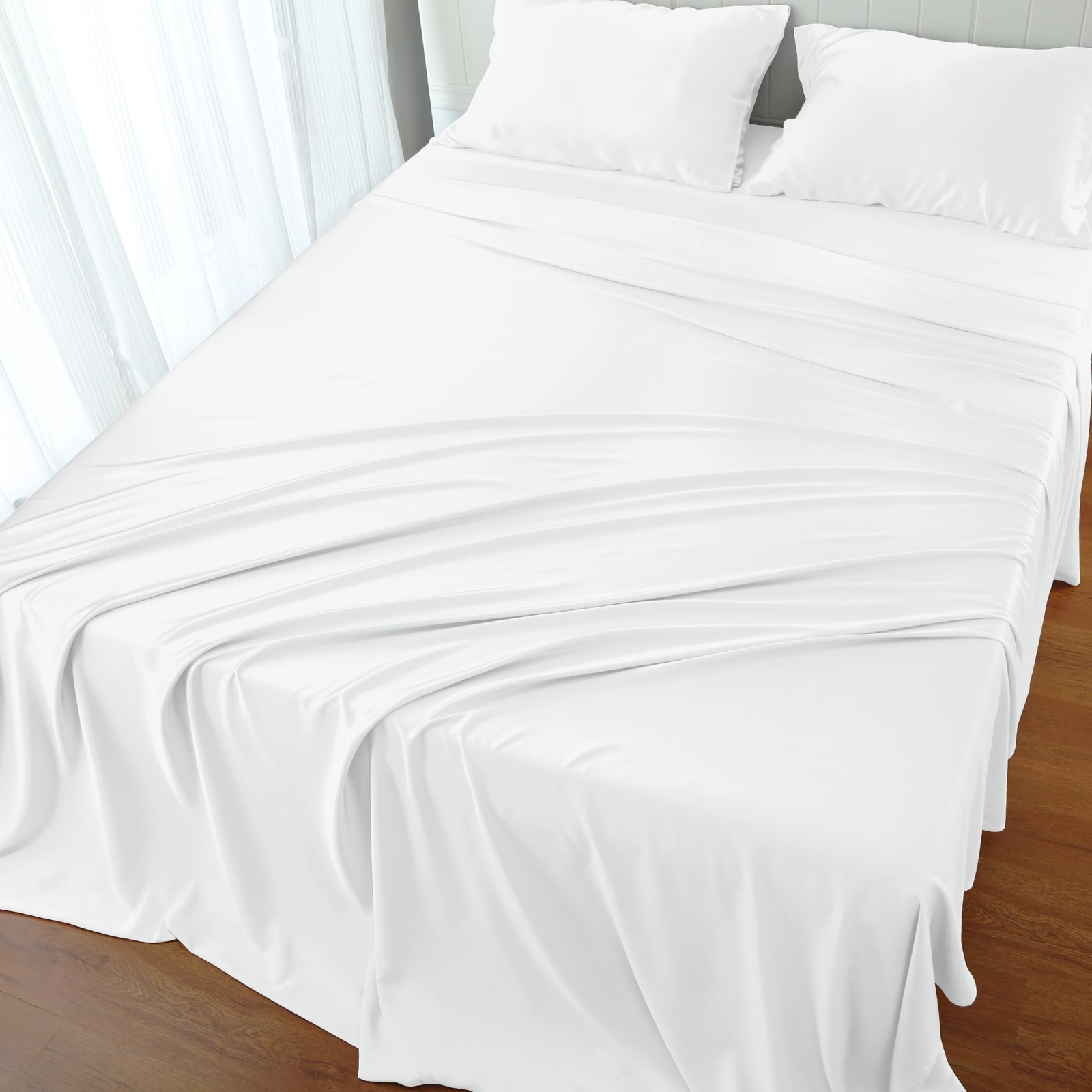 Full Bed Sheet Set 4-Piece Bamboo Viscose 400 Thread Count Soft Breathable-image