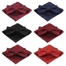 6 Sets Men Paisley Floral Pre-tied Bow Tie Pocket Square Handkerchief Party Set
