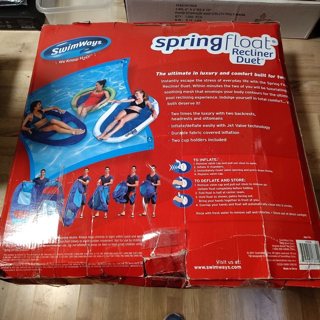 Swimways Spring Float Recliner Duet Aqua Blue Swimming Pool Rare In Open Box