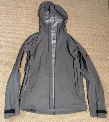 Mammut Men's Small DryTechnology Waterproof Hooded Rain Jacket Gray Lightweight