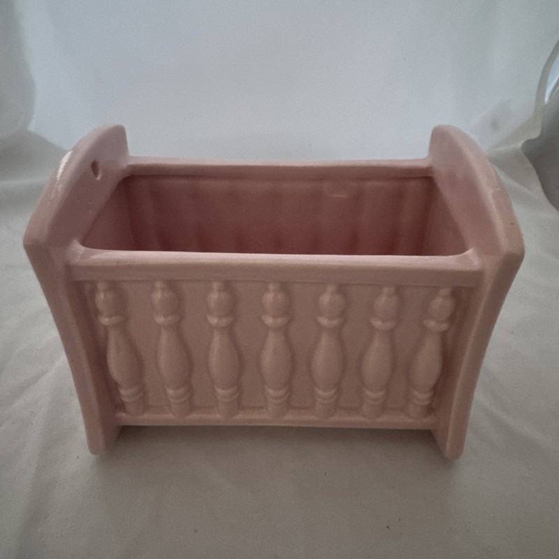 Vintage Haeger Pottery Ceramic Pink Baby Crib Planter Trinket Box American