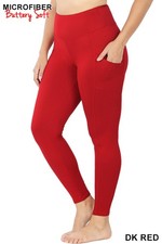 Brushed Microfiber High Waisted Plus Size Sport Leggings with Side Pockets