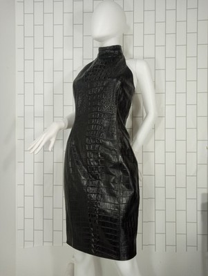 Balmain Women's Croc Embossed Leather Halter Neck Dress, Sz. 38 EU *NEW*