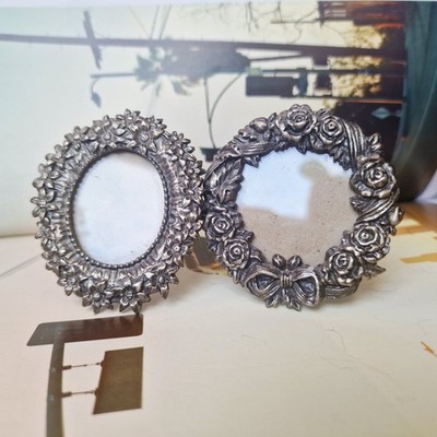 2er Set Foto Metallrahmen Relief Blumen Rosen Vintage Stil Wohndeko Neu